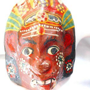 Vintage Hand Painted Tribal Look Paper Mache Mask